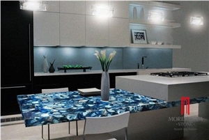 Composite Top Blue Agate Slab for Work Reception Table Counter Top