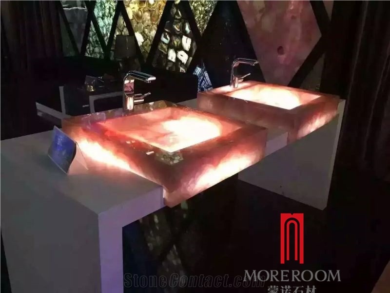 Translucent Semiprecious Vanity Tops for Sale, Natural Pink Gemstone Factory Direct Sale