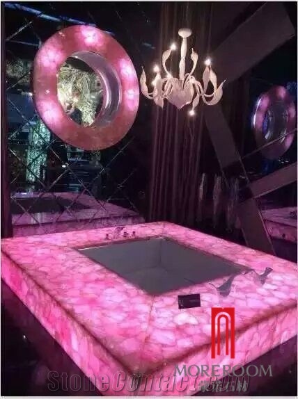Translucent Semiprecious Vanity Tops for Sale, Natural Pink Gemstone Factory Direct Sale