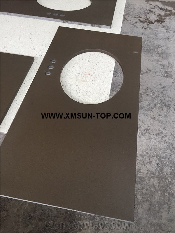 Brown Artificial Quartz Stone Countertop/Brown Artificial Stone Kitchen Countertop/Brown Engineered Stone Kitchen Top/Brown Quartz Stone Worktop