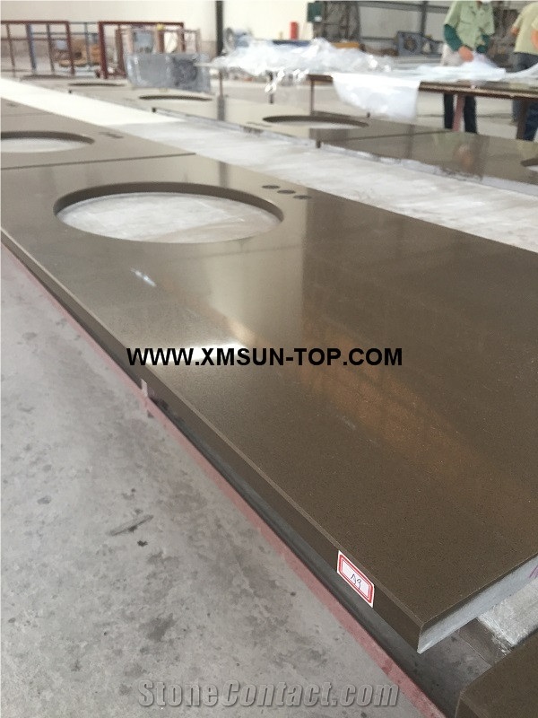 Brown Artificial Quartz Stone Countertop/Brown Artificial Stone Kitchen Countertop/Brown Engineered Stone Kitchen Top/Brown Quartz Stone Worktop