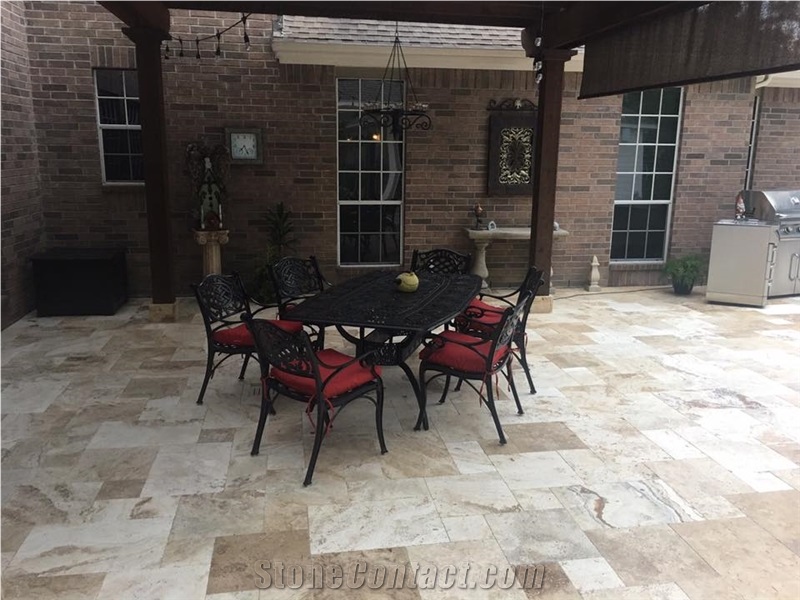 Arizona Travertine Tumbled French Pattern Patio Pavers