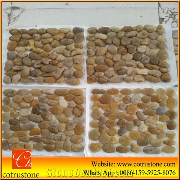 Multicolor Natural Pebble Stone Mesh,Highly Polished Decorative Natural Pebble Stone,Polished Mixed Color River Stone in Decoration
