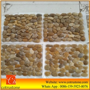 Multicolor Natural Pebble Stone Mesh,Highly Polished Decorative Natural Pebble Stone,Polished Mixed Color River Stone in Decoration