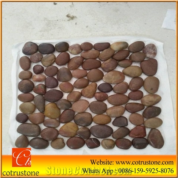 Multicolor Natural Pebble Stone Mesh,Highly Polished Decorative Natural Pebble Stone,Polished Mixed Color River Stone in Decoration