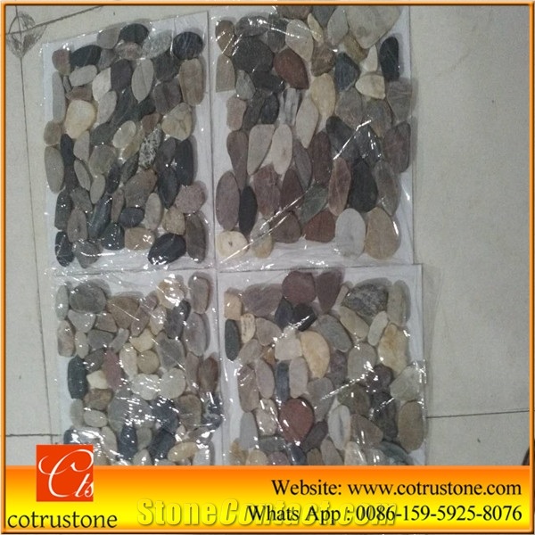 White Stone Pebble Mosaic,Pebble Stone Wall Mosaic/Pebble Stone Floor Mosaic,Square Shape Garden Polished Pebble on Mesh,River Pebbles on Mesh Pattern