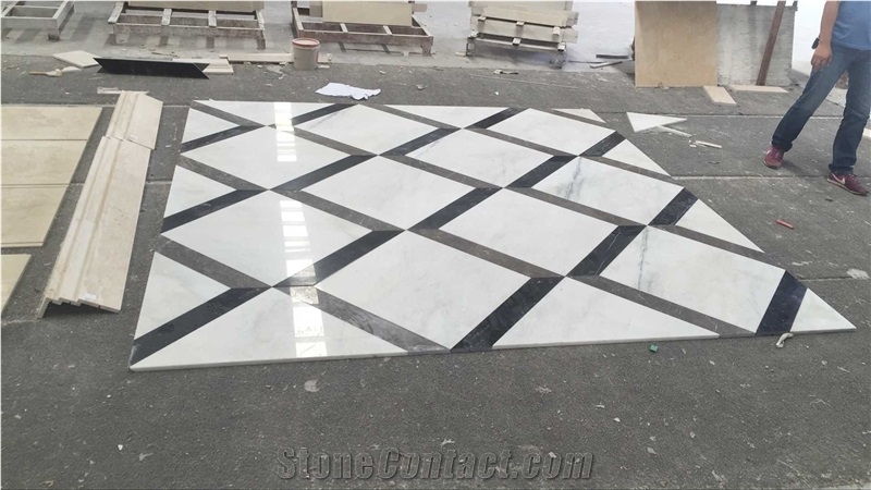 East White Marble Square Medallions,Snow White Marble Tiles,Orient White Marble Floor Tiles,Baoxing White,Sichuan White Marble Waterjet Medallions