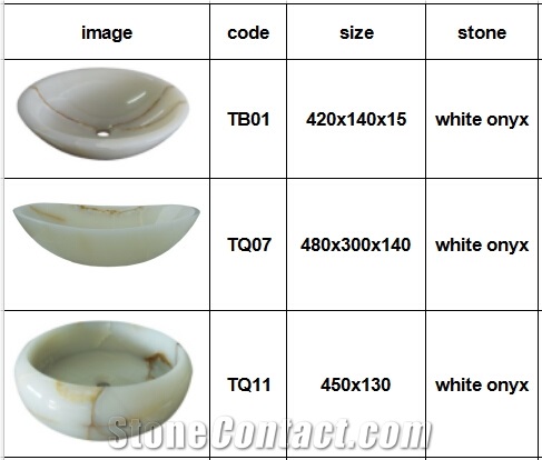 Natural White Onyx Round Square Vessel Bathroom Washing Basin Bowl