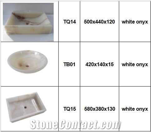 Natural White Onyx Round Square Vessel Bathroom Washing Basin Bowl