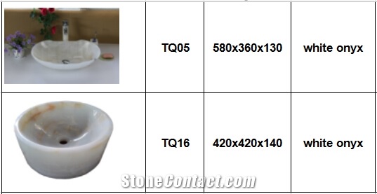 Natural White Onyx Round Square Vessel Bathroom Washing Basin Bowl
