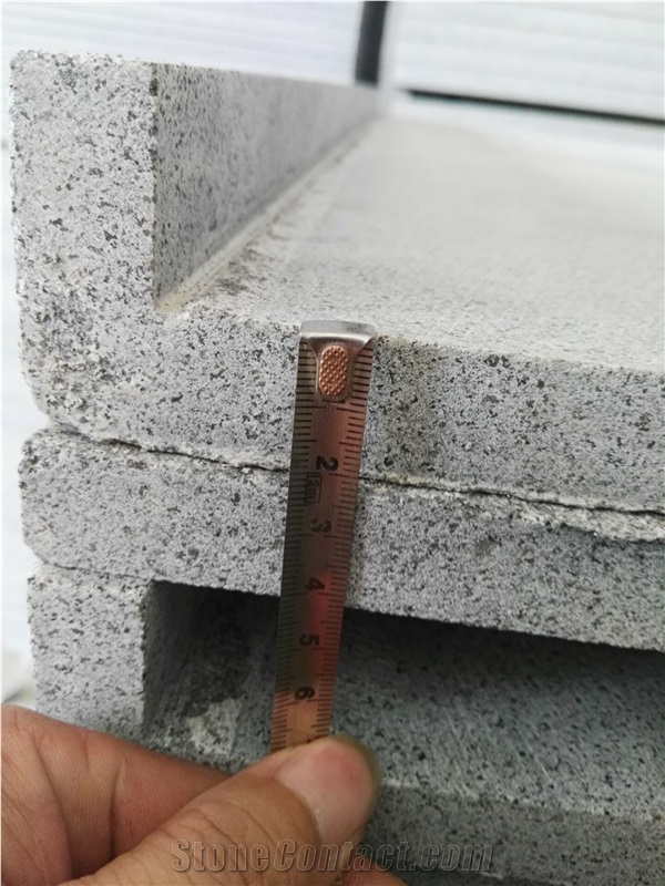 Padang Dark Granite G654, Sesame Black, China Impala Black Pavers,Bullnose Paver, Bullnose Step Flamed, Bush Hammered