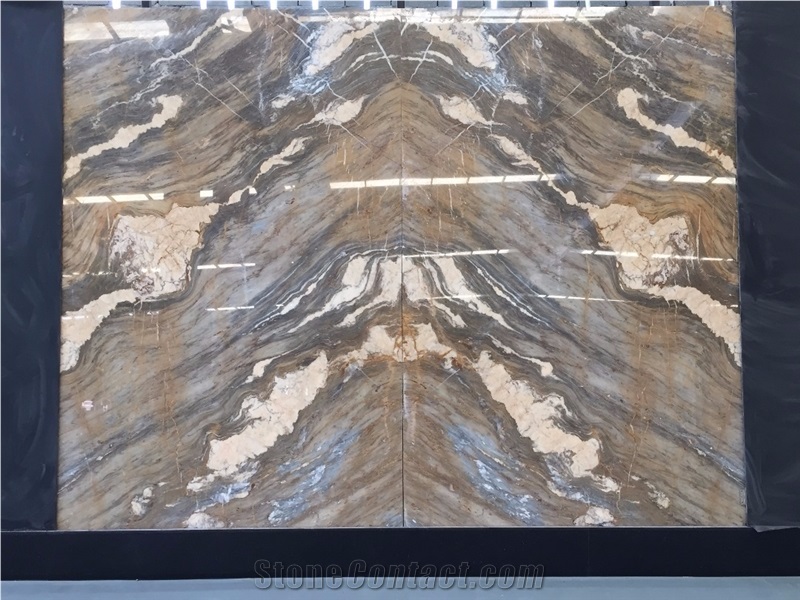China Barcelona Gold Brecce Bergerac Golden Time Polished Book-Match Slab&Tile Top Quality Building Material for Floor Wall Project Factory