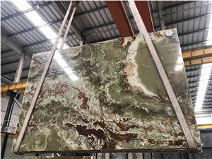 Light Green Onyx Slabs, Polished Onyx Tile, Multicolor Onyx Blocks Cut to Size, Book Match Wall Covering,Natural Building Stone Onyx with Brown Vein