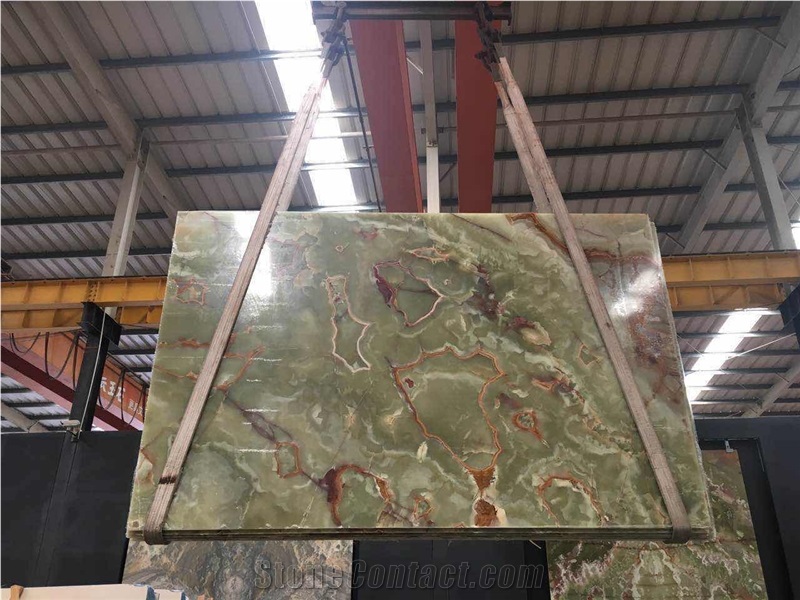 Light Green Onyx Slabs, Polished Onyx Tile, Multicolor Onyx Blocks Cut to Size, Book Match Wall Covering,Natural Building Stone Onyx with Brown Vein
