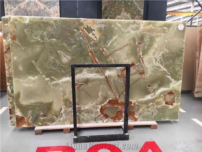 Light Green Onyx Slabs, Polished Onyx Tile, Multicolor Onyx Blocks Cut to Size, Book Match Wall Covering,Natural Building Stone Onyx with Brown Vein