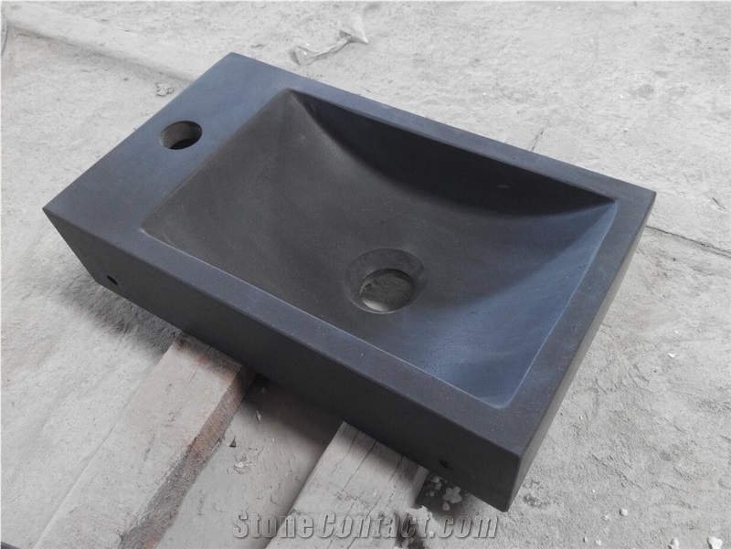 China Black Hainan Black Basalt Honed Stone Basin Wash Bowl
