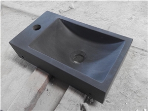 China Black Hainan Black Basalt Honed Stone Basin Wash Bowl
