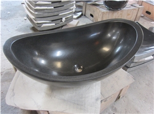 China Black Hainan Black Basalt Honed Stone Basin Wash Bowl