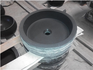 China Black Hainan Black Basalt Honed Stone Basin Wash Bowl