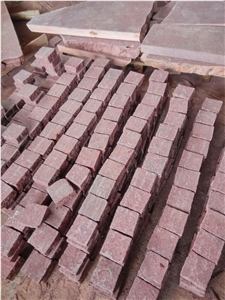 G666 China Red Porphyry Fushou Red Flamed Cleft Split Cube Paver