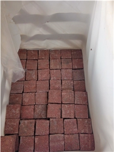 G666 China Red Porphyry Fushou Red Flamed Cleft Split Cube Paver
