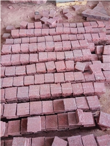 G666 China Red Porphyry Fushou Red Flamed Cleft Split Cube Paver