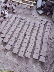 G666 China Red Porphyry Fushou Red Flamed Cleft Split Cube Paver
