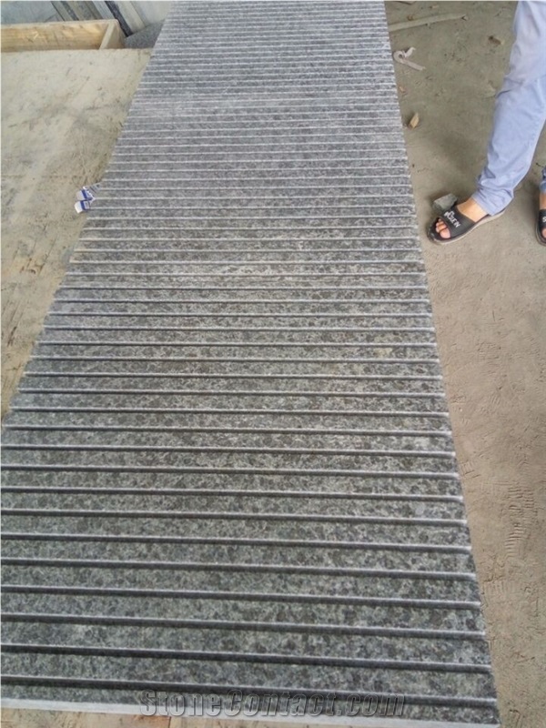 G684 China Black Basalt Pearl Black Fuding Black Basalt Flamed Grooved Drainage Tile Paver