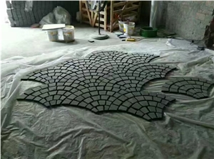 G684 China Black Fuding Black Pearl Basalt Flamed Mesh-Mounted Paver Glued Mesh Paver