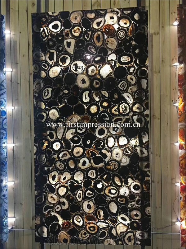 Black Semiprecious Stone Tiles/Table Decoration Slabs/Blue Agate Precious Stone/Gemstone Slabs Tiles