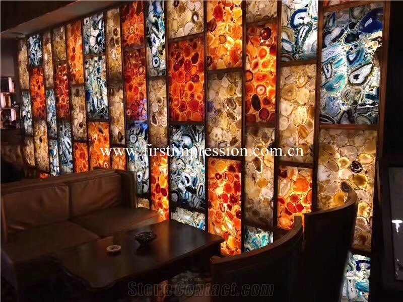 China Agate Stone Slabs & Tiles/ Semiprecious Stone Gemstone Stone/ Transperant Countertop Intertior Wall Cladding High Polished Slabs