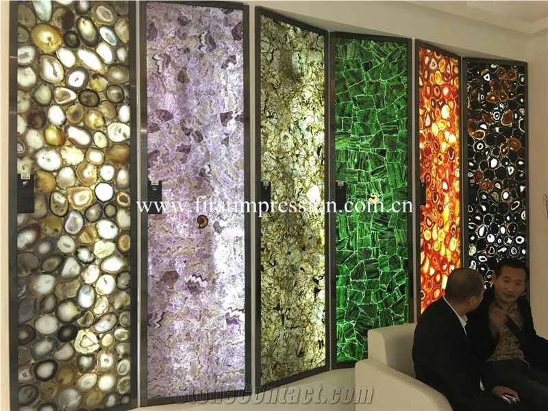 China Agate Stone Slabs & Tiles/ Semiprecious Stone Gemstone Stone/ Transperant Countertop Intertior Wall Cladding High Polished Slabs