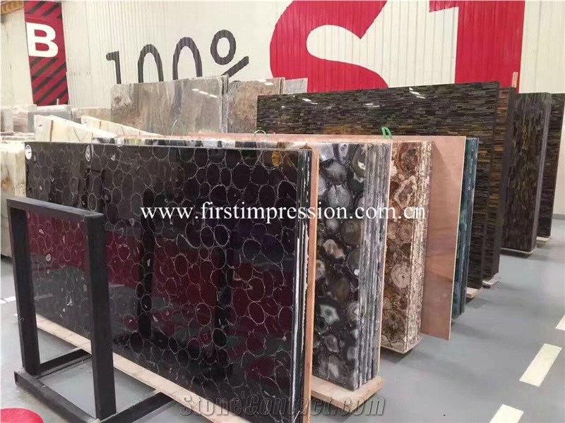 New Polished Fossil Wood Slabs/ Agate Semi Precious Stone Slabs/ Colorful Agate Semiprecious Tiles/ Colorful Agate Gemstone Slabs