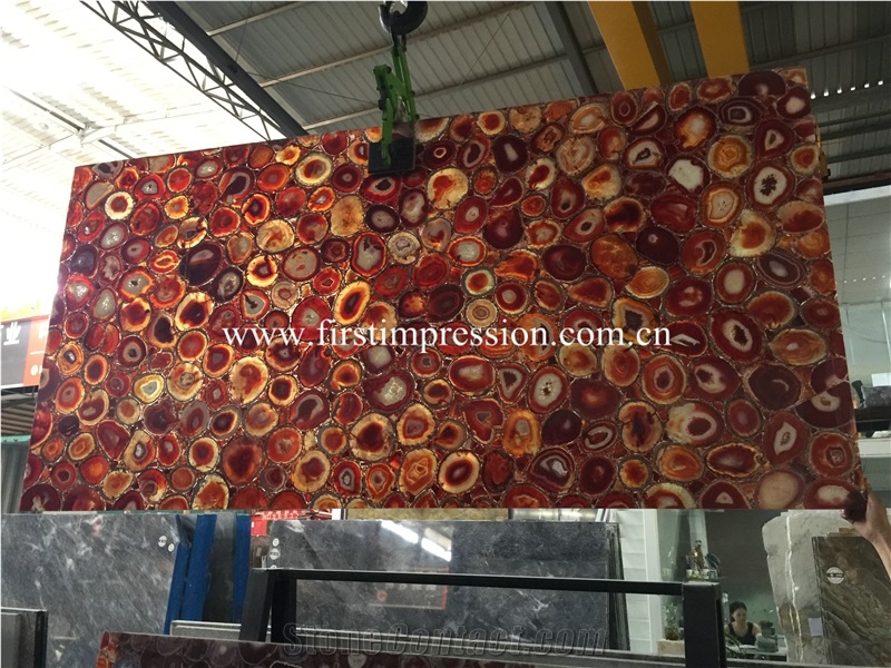 Red Agate Semiprecious Stone Tiles/ Table Decoration Slabs/ Agate Precious Stone/ Gemstone Slabs Tiles