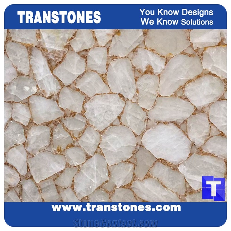 Crystallized Agate Semi Precious Stone Wall China Natural Agate Vanity Top Stone Gemstone Slabs