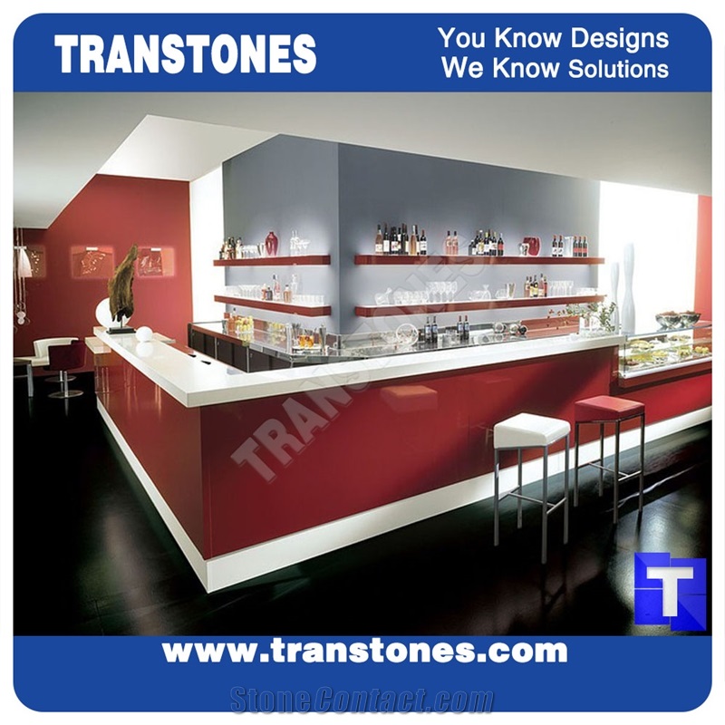 Red Acrylic Solid Surface Artificial Stone Countertop,Bar Top for Club Customzied Commercial Countertops