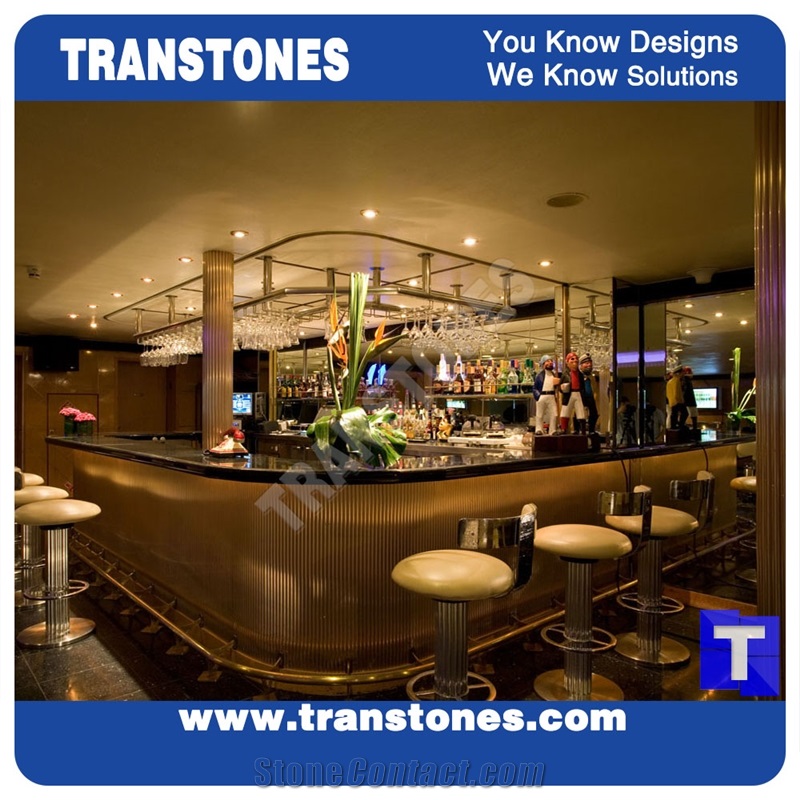 Solid Surface Artificial Black Marble Long Bench Countertops,Commercial Bar Top Reception Desk Led Translucent