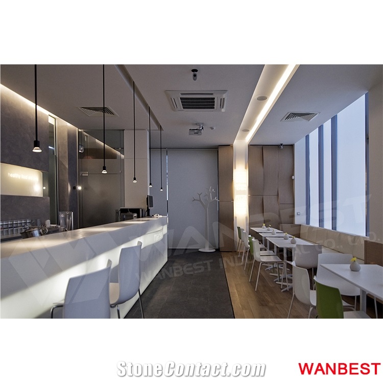 Commercial White Solid Surface Lighting Breakfast Bar Countertop Cafe Shop Counter