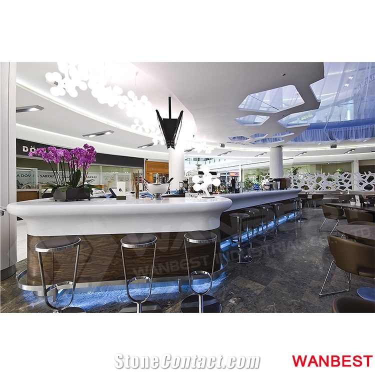 Commercial White Solid Surface Lighting Breakfast Bar Countertop Cafe Shop Counter