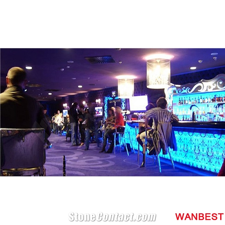 Luxury Flower Carved Led Lighting Artificial Stone Top Restaurant Coffee Bar Counter