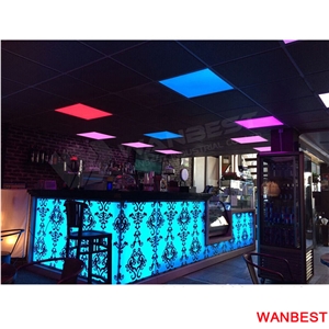 Luxury Flower Carved Led Lighting Artificial Stone Top Restaurant Coffee Bar Counter