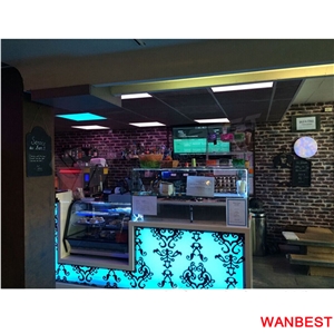 Luxury Flower Carved Led Lighting Artificial Stone Top Restaurant Coffee Bar Counter