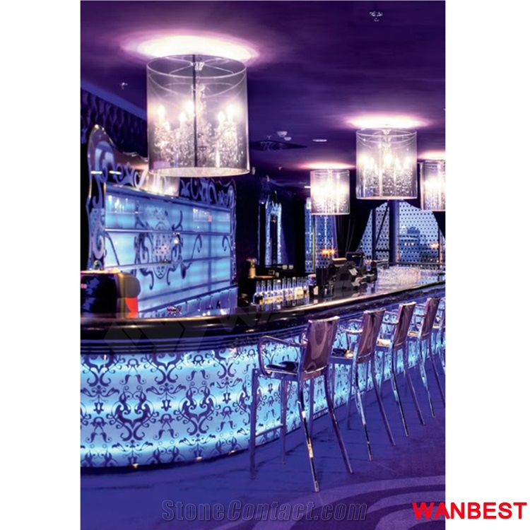 Luxury Flower Carved Led Lighting Artificial Stone Top Restaurant Coffee Bar Counter