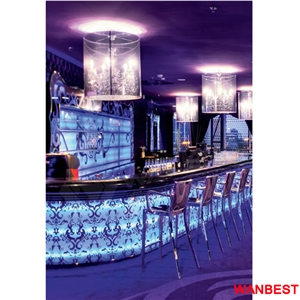 Luxury Flower Carved Led Lighting Artificial Stone Top Restaurant Coffee Bar Counter