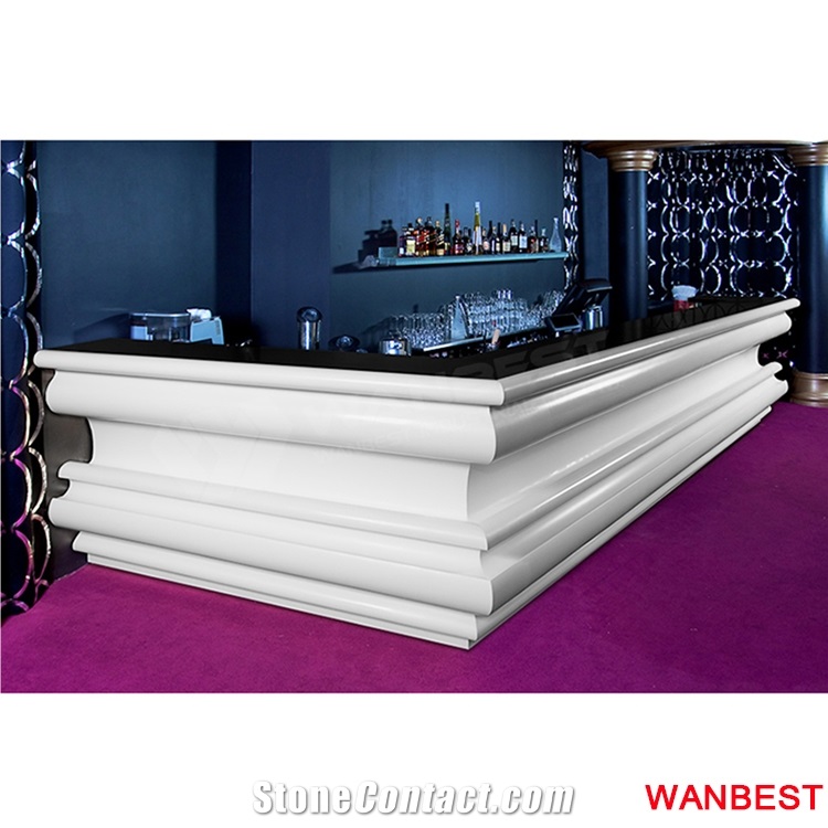Modern Custom Artificial Stone White L Shape Nightclub Bar Counter Cashier Table
