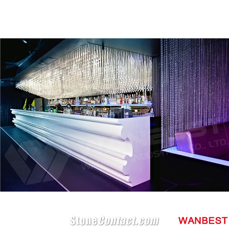 Modern Custom Artificial Stone White L Shape Nightclub Bar Counter Cashier Table