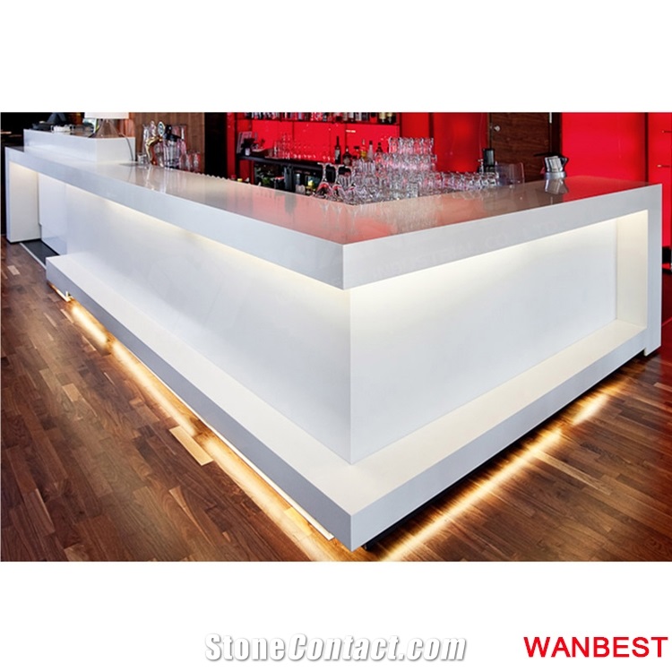 Modern Custom Artificial Stone White L Shape Nightclub Bar Counter Cashier Table