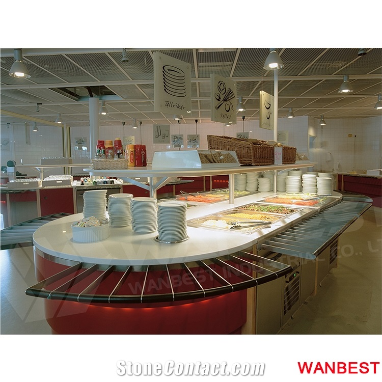 Modern Wooded and Artificial Stone Hotel Food Buffet Bar Dinner Display Self Service Counter for Restaurant