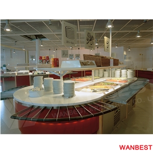Modern Wooded and Artificial Stone Hotel Food Buffet Bar Dinner Display Self Service Counter for Restaurant