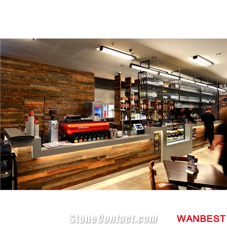 Modern Wooded and Artificial Stone Hotel Food Buffet Bar Dinner Display Self Service Counter for Restaurant